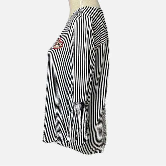 Tom Tailor Blouse Top Size 4 36 Small Stripes Black White Animal Print Heart - Picture 7 of 12
